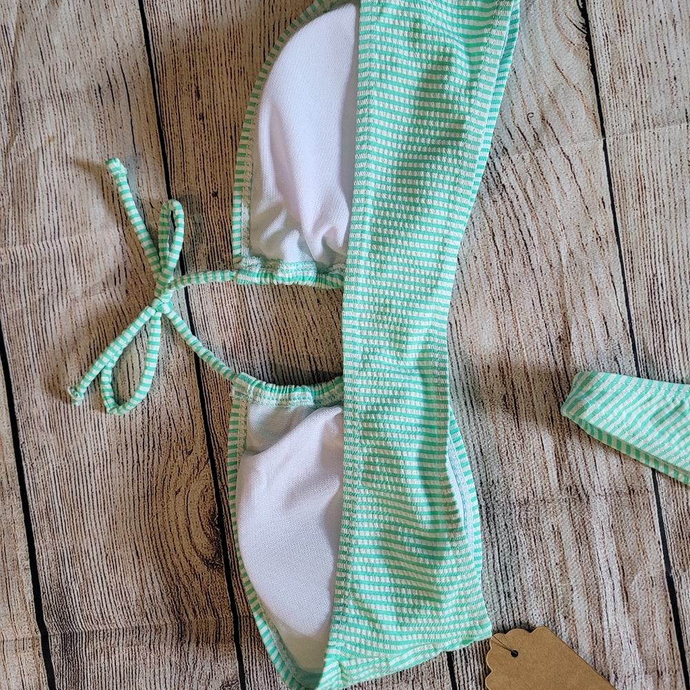 Sexy High Waist Bandeau Mint Striped Bikini✨️ - Picture 6 of 12